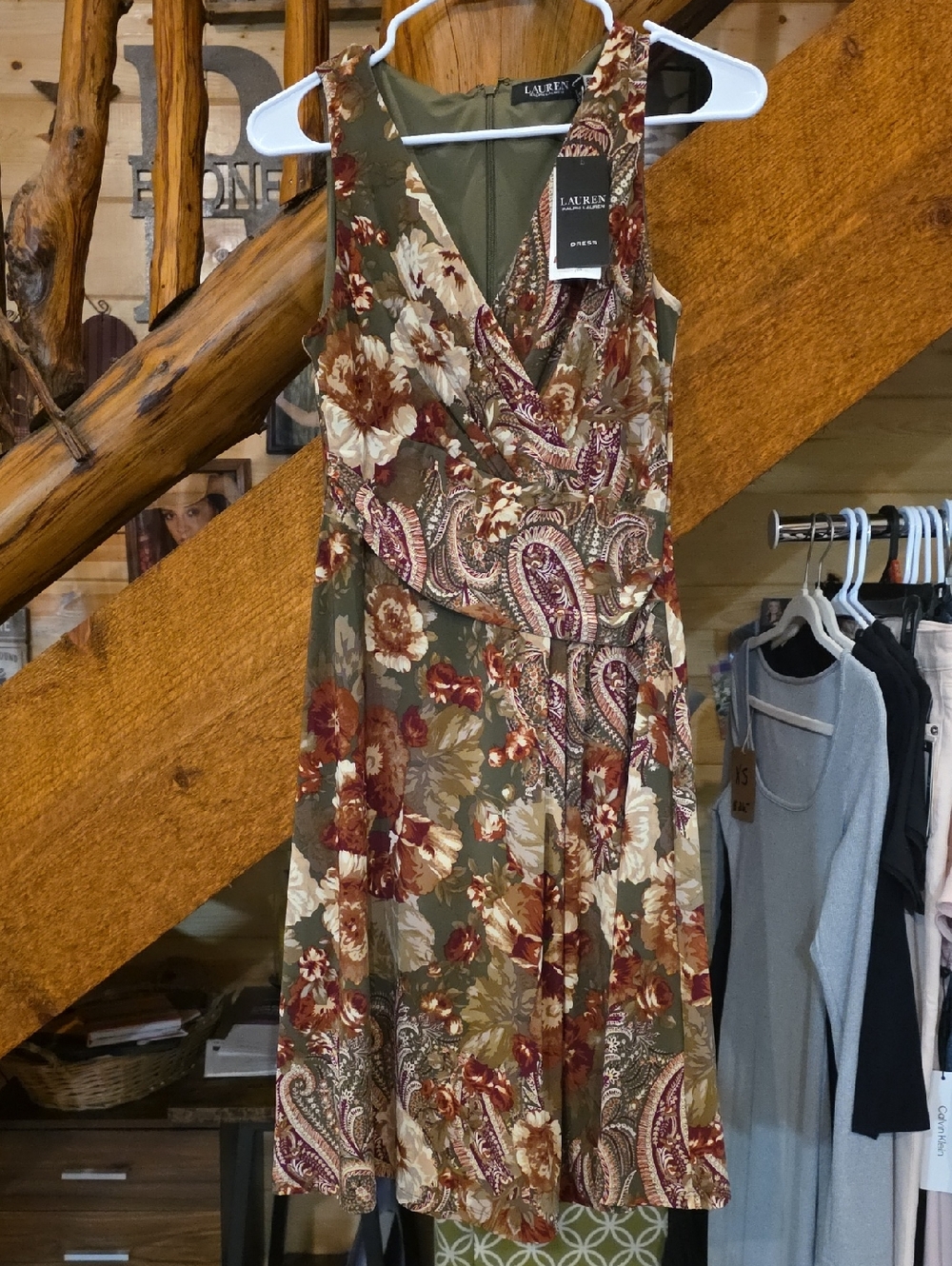 Lauren Ralph Lauren Olive Paisley & Floral Sleeveless Midi Dress